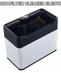 Elite Electric Portafilter Cleaner For Coffee Grounds Shakes Pucks Loose In A Flash With Dual Spin Brushes Plus The Matched Knock Box Included No Sweat in black and white with brush.