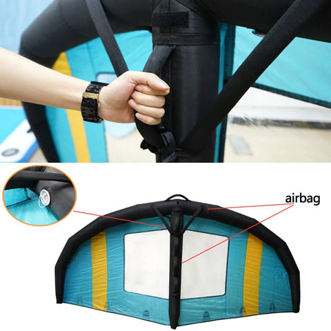 Inflatable Windsurfing Wing Foil For Water Sports With Window View, showing airbag and handle detail, Size 32 kiteboarding wing.