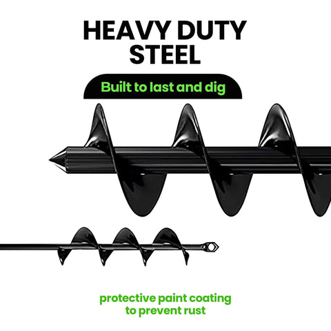 Auger drill bits, 2-pack for planting, black coated steel, sizes 1.6x16 in and 3.5x16 in
