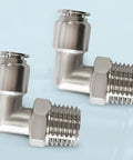 FLOVENTIS 2-pack pneumatic male elbow fittings, 1/4 in NPT x 1/4 in tube OD, 304 stainless steel, push-to-connect