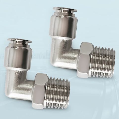 FLOVENTIS 2-pack pneumatic male elbow fittings, 1/4 in NPT x 1/4 in tube OD, 304 stainless steel, push-to-connect