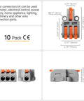 Ten Piece Mini Electrical Wire Connectors For DIY Splicing Across Four Way Six Way Eight Way Nine Way Ten Way Butt Terminal Block Connectors Nylon Insulated Safe Durable One In Three Out Easy Install