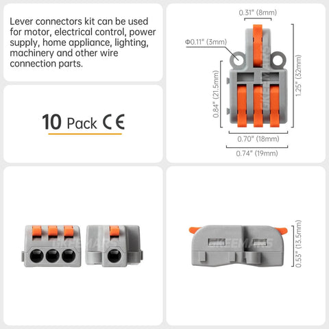 Ten Piece Mini Electrical Wire Connectors For DIY Splicing Across Four Way Six Way Eight Way Nine Way Ten Way Butt Terminal Block Connectors Nylon Insulated Safe Durable One In Three Out Easy Install
