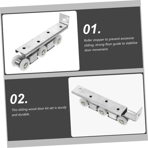 Smooth Glide Sliding Barn Door Track Kit Manganese Steel Wheels Heavy Duty Hardware Set roller stopper for stable door movement.