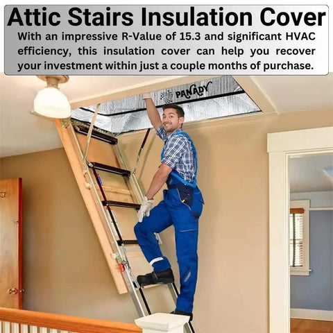 Man installing Attic Stairs Insulation Cover 25x54x11 Inch, Class A Fireproof Attic Door Insulation