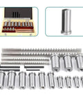 Keyway Broach Kit 22 Pc Set With 4 Broaches, 5 Shims And 13 Bushings for metalworking, shown in wooden case with tools detailed