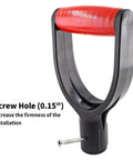 Close-up of 2 Pack Red D Grip Shovel Handles for 1-1/4 Inch Shovels, Plastic Replacement Grips with 32mm Inner Diameter, showing screw hole