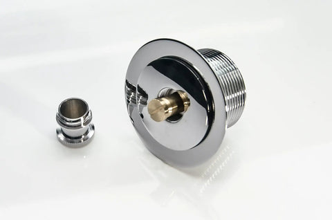 Heavy Duty Tub Drain Kit With Slick Push Pull Bathtub Strainer And Durable Zinc Alloy Body Plus Classic Chrome Finish shown from above.