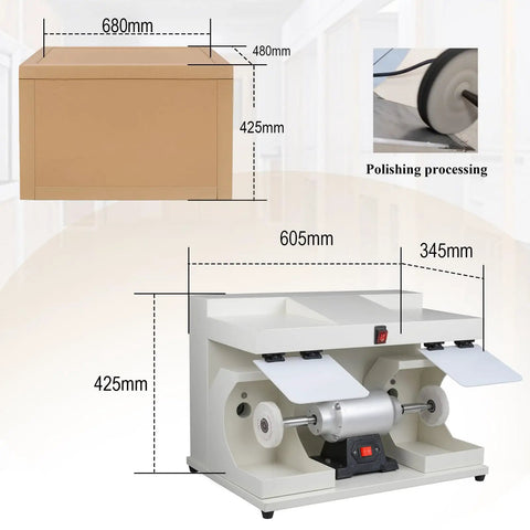 ZGOOD 550W Large Space Bench Grinder Buffing Machine With LED Light, 2800 RPM High Speed Motor dimensions and polishing process.