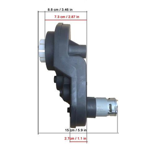 Side view of 24V 30000RPM Gearbox Replacement for Pink Princess Carriage Ride On Toys, High Torque Motor, 20mm Shaft Hole, 205mm Length