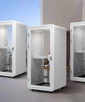 Mobile Soundproof Phone Booth With Soft Led Glow And Built In Usb Ports Compact Acoustic Work Pod for Zoom, white design, three units