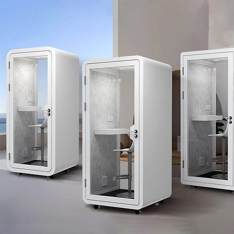 Mobile Soundproof Phone Booth With Soft Led Glow And Built In Usb Ports Compact Acoustic Work Pod for Zoom, white design, three units