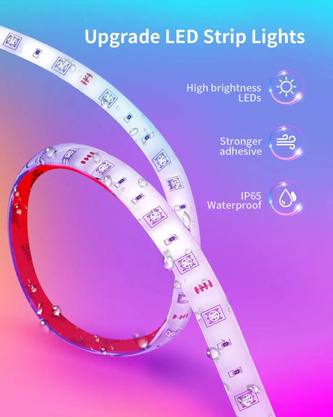 Close-up of Color Changing 50ft RGB LED Strip Lights With Bluetooth Music Sync Remote Control Waterproof Outdoor Rope Lights