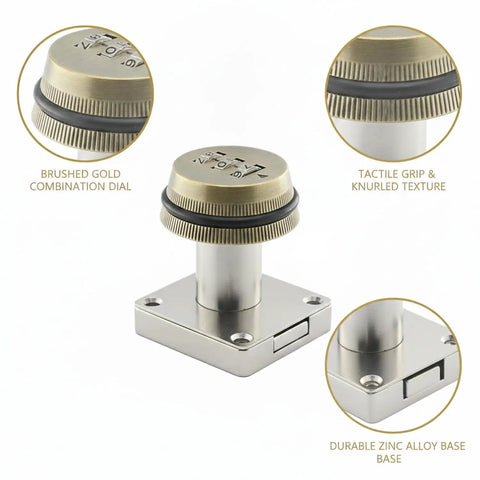 Keyless Mechanical Cam Lock For Drawers And Cabinets With A 3 Digit Combination Dial Gold Zinc Alloy Security detail view
