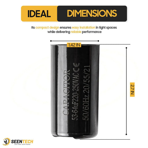 Universal Fit 53 64 uF Motor Start Capacitor 220 250V AC 50 60 Hz Round CD60 dimensions 1.42 x 2.7 inches
