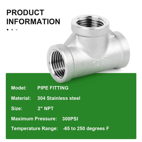 304 Stainless Steel Tee Pipe Fittings 2 Inch By 2 Inch By 2 Inch NPT Female Connector For Plumbing And Industrial Piping Heavy Duty