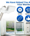 Sliding Door Thumb Turn Lock For Pella Interior Handles, shown with features like lightweight and durable, standard size, in a room with sliding doors.