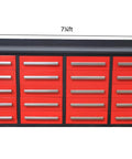 Built Like A Tank 20 Drawer Tool Cabinet With Integrated Workbench And Locking Drawers For Garage Or Shop, red steel, 7.25ft wide.