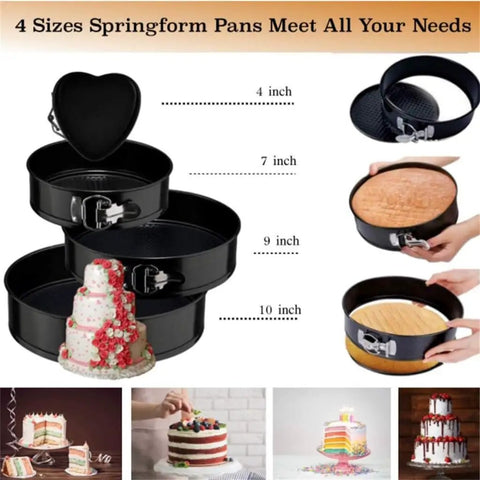 4 sizes springform pans, heart to round, 4-10 inch, with cakes, for 345 Piece Cake Decorating Set With Pro Grade Stainless Steel Nozzles Rotating Turntable Piping Bags And Tips Multiple Molds Easy Grip Bags Stand Quiet Smooth For Creative Icing And Baking