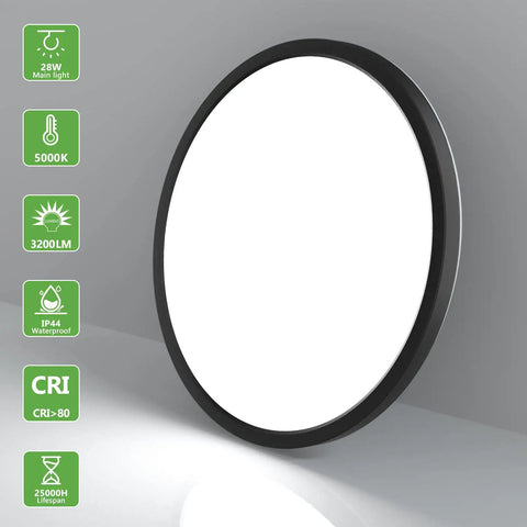 4 Pack 12 Inch LED Flush Mount Ceiling Light 28W 5000K Daylight 3200 Lumens Low Profile Black Round Ceiling Fixture