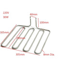 220V 3KW Stainless Steel Heating Element Kick Serious Heat Sauna Stove And Industrial Air Dry Oven Replacement Coil with dimensions.