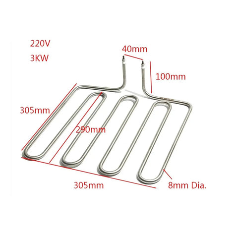 220V 3KW Stainless Steel Heating Element Kick Serious Heat Sauna Stove And Industrial Air Dry Oven Replacement Coil with dimensions.