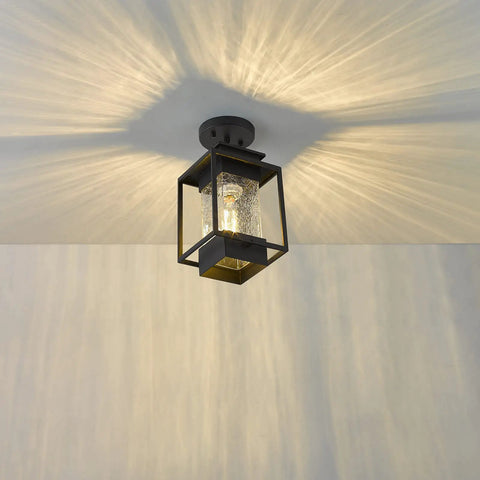 Outdoor Indoor Pendant Light For Front Porch And Entryway, 11.4 Inch Dope Modern Exterior Ceiling Chandelier, Weatherproof Aluminum With Crack Glass Shade, Ideal For Foyer, Patio Or Garage