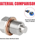 Magnetic Stainless Steel Oil Drain Plug M16 X 1.5 With Neodymium Magnet shown in material comparison with aluminum plug