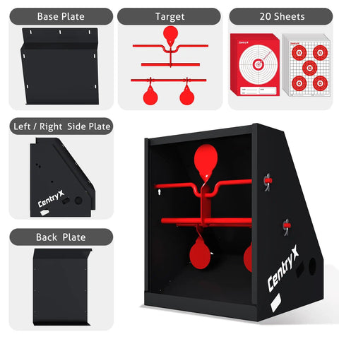 Airgun Ready Trap Target Pellet Collector With Resetting Target Includes 20 Paper Targets 7x9 Inches And 3 Spinner Targets, steel parts