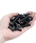Hand holding 100-Piece M8x50mm Furniture Bolts Kit With Black Hex Screws, Barrel Nuts, And Binding Posts For Furniture Connectors