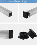 12 Pack 1 Inch 1x1 Square Tube End Caps Plastic Plugs For Square Tubing Black Durable Fitting Installation Steps