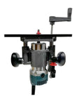 Top Shelf Router Lift Installation Kit With Aluminum Insert Plate For 65mm Trimming Machines And Precision Woodworking Rig, front view with handle.