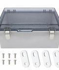 Tough As Nails Ip67 Waterproof Electrical Enclosure With Clear Gray Cover, ABS housing, includes screws and mounting brackets.