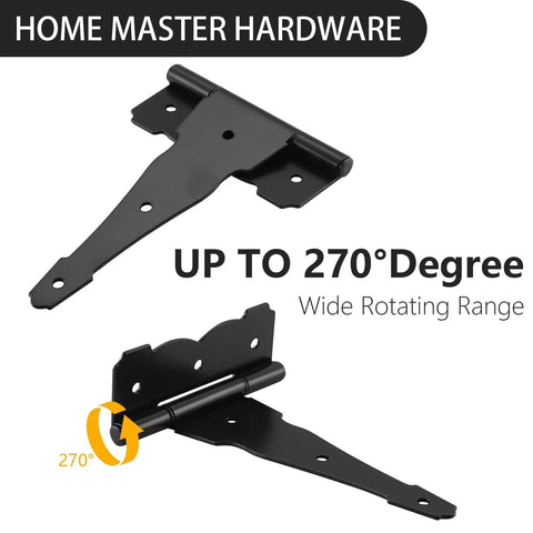 8 Inch Heavy Duty Decorative T Strap Hinge Rustproof Iron Black Gate Hinge With Screws for Storage Sheds Gates Barns; 270° swing view