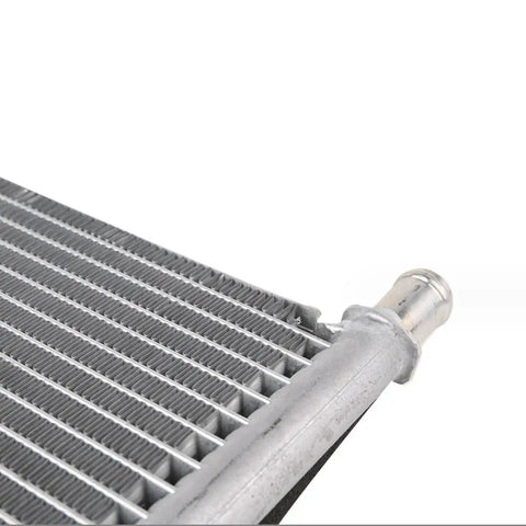 Close-up view of Premium Aluminum Battery Coolant Radiator Assembly For Tesla Model X Direct Replacement 2016 Through 2021, showcasing durable fins.
