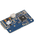 Close-up of 24G PWM PPM IBus Receiver for FPV Racing Drones with two-way transmission battery voltage readout, dual antenna.
