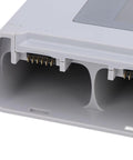 Close-up of Mini 2Pro Three Channel USB Battery Charger Hub with Digital Display, showing dual battery slots and connectors in ABS housing.