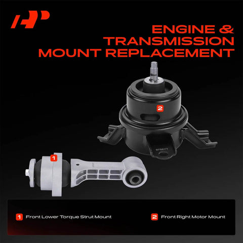 Engine Motor Mount And Torque Strut Mount Kit For Kia Soul 2010 2011 2012 2013 Front Right Replacement Fits 2.0L And 1.6L L4 Engines Durable Vibration Dampening, black and silver mounts