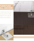 4 Piece Anti Tip Furniture Anchor Kit Punch Free Dresser Anchors With Stainless Steel And Acrylic, Easy To Install Wall Proofing For Safety, No Drill, Ideal For Dresser, Bookcase, TV Stand And Cabinets mounted on cabinet