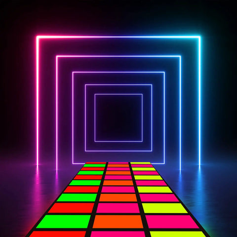 Disposable Neon Dance Floor Carpet Runner For Outdoor Parties And Weddings 118 By 39 Inches with glowing squares pattern