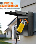 Top Shelf Heavy Duty 50 Amp Generator Cord With Twist Lock Female Plug 125 To 250 Volt Industrial Grade Grounded Cable 12500 Watt Output installed in a wall receptacle.