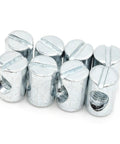 Top Notch Replacement M6 X 16Mm Cross Dowel Barrel Nuts With Centered Hole For Flat Pack Furniture Beds Tables Chairs Quick Fix Hardware That Just Works Right, silver metal nuts stacked together.