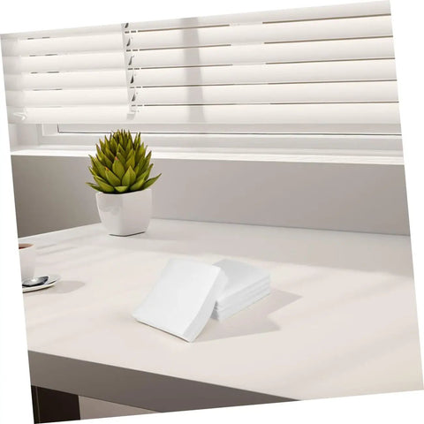 Heavy Duty 600 Count Dustless Lab Wipes For Camera Lenses And Precision Gear oil absorbent pads on a clean table with a plant.