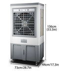 Heavy Duty Portable Evaporative Swamp Cooler With Three Adjustable Speeds And Six Bonus Ice Packs, compact design, 136cm tall, ideal for workshops.