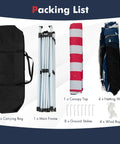 Packing list for Easy Up 10x10 Pop Up Canopy With Netting And Mesh Sidewalls includes bag, frame, canopy, walls, stakes, ropes.