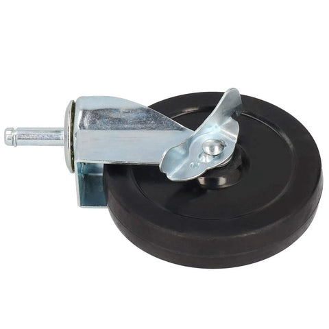 Workhorse Self Leveling 5 Inch Spring Loaded Gate Wheel Caster with black rubber wheel and metal bracket for smooth driveway use.