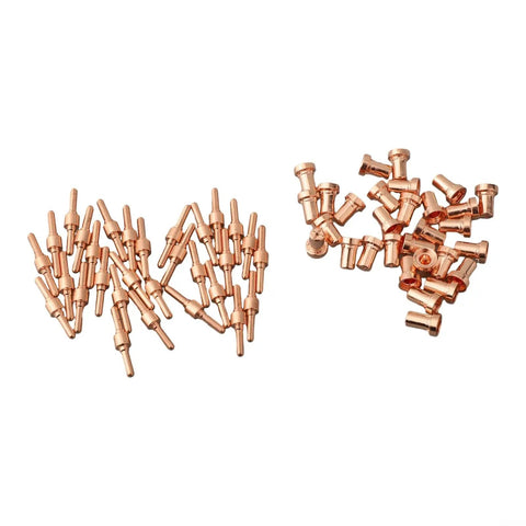 60-Piece Plasma Cutter Consumables Kit Fits PT-31 CT312 Cut 50 50A with assorted pure copper nozzles and electrodes.