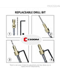 Pro Countersink Drill Bit Set 12 Pc With Sizes 4 6 8 9 10 12 Two Cutting Diameters Beefed Up For Woodworking And Carpentry Durable Wear Resistant Counter Sinker Bits High Speed Steel with hex key and components.