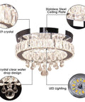 Diagram of Dope Crystal Chandelier LED Ceiling Light With Remote Control Dimmable Flush Mount Fixture For Bedroom Living Room Dining Hallway 11.8 Inch Energy Efficient 85 265V 25W Max K9 Crystal showcasing detailed components and LED lighting.