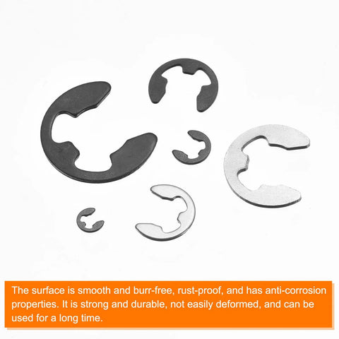 Assorted sizes of External Retaining Rings 30 Pack 5.25mm E Clip Snap Rings Pro Grade Kit for valves and electrical appliances.